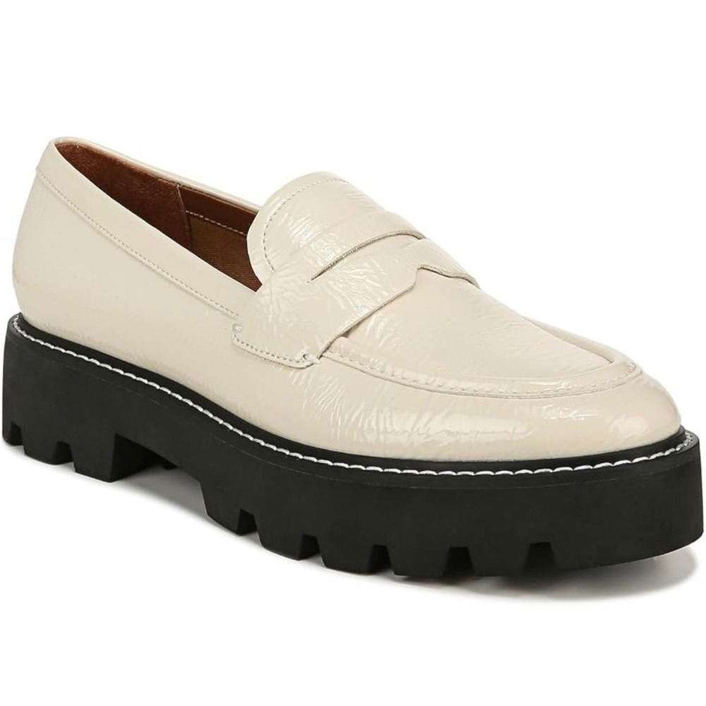 Franco Sarto Womens L Balin Lug Sole Chunky Penny Loafer Cream  7.5 Preppy